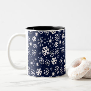 Hand Drawn Snowflake Blizzard With Navy Classic Bl Two-Tone Coffee Mug
