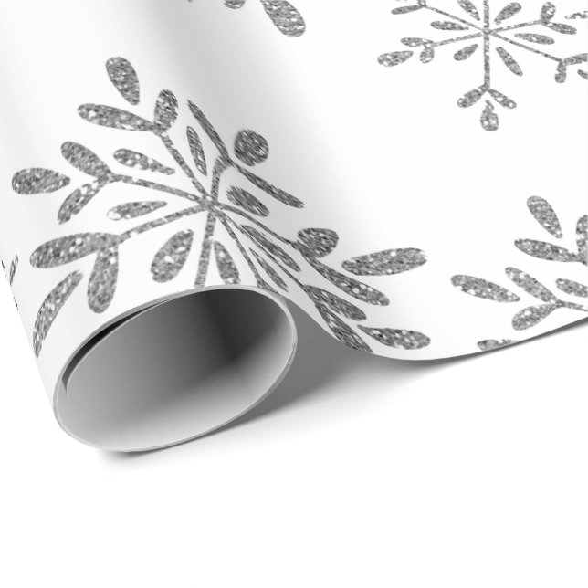 Hand Drawn Snowflakes Silver Glitter Holiday Wrapping Paper (Roll Corner)