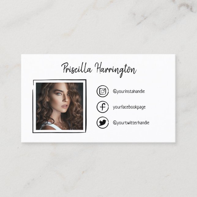 Hand Drawn Social Media Icons Photo Calling Card (Front)