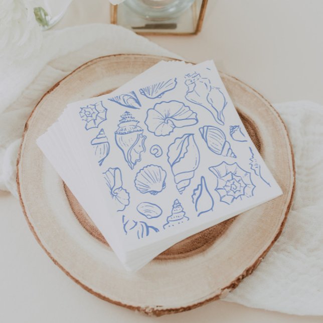 Hand Drawn Soft Blue Seashells Allover Pattern Napkin (Creator Uploaded)