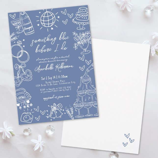 Hand Drawn Something Blue Bridal Shower Invitation (Hand Drawn Something Blue Bridal Shower Invitation)