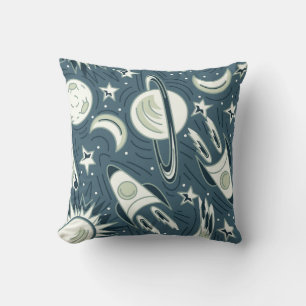Hand drawn space seamless vintage pattern. Planets Cushion