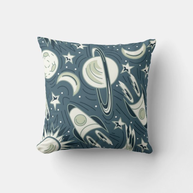 Hand drawn space seamless vintage pattern. Planets Cushion (Front)
