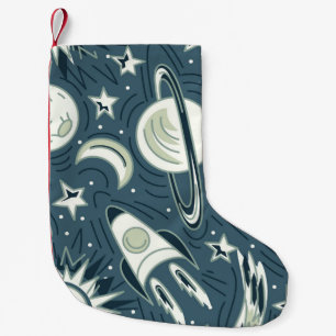 Hand drawn space seamless vintage pattern. Planets Small Christmas Stocking