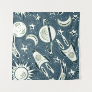 Hand drawn space seamless vintage pattern. Planets Tapestry