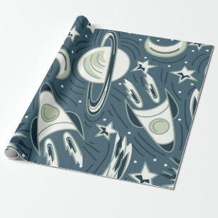 Hand drawn space seamless vintage pattern. Planets Wrapping Paper