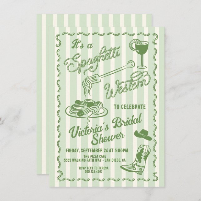 Hand drawn Spaghetti Western Italian Cowboy Pasta Invitation (Front/Back)
