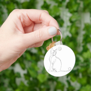 Hand Drawn Sphynx Cat Minimalist Design Key Ring