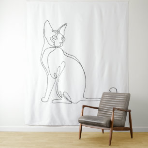 Hand Drawn Sphynx Cat Minimalist Design Tapestry