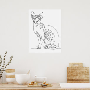 Hand Drawn Sphynx Cat - Minimalist Line Art Poster