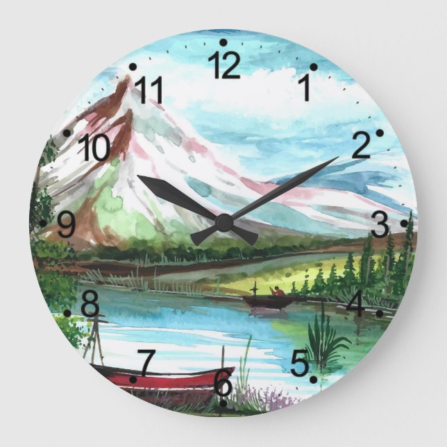 Hand Drawn Spring Landscape Scenery-24531 Large Clock (Front)