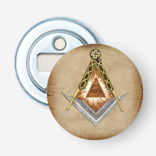 Hand Drawn Square and Compass With All Seeing Eye Bottle Opener