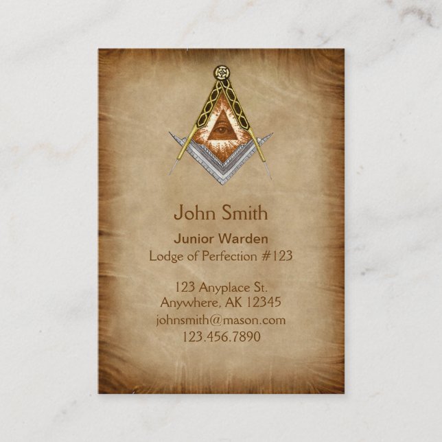Hand Drawn Square and Compass With All Seeing Eye Business Card (Front)