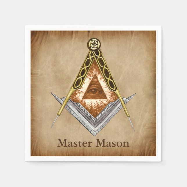 Hand Drawn Square and Compass With All Seeing Eye Napkin (Front)