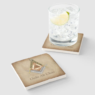 Hand Drawn Square and Compass With All Seeing Eye Stone Coaster