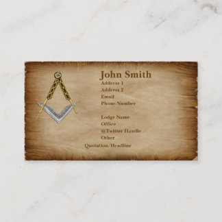 Hand-Drawn Square & Compass Parchment Business Card