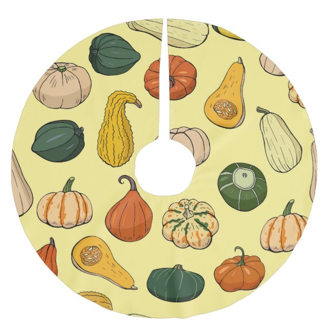 Hand-drawn squashes, seamless vegetable pattern. brushed polyester tree skirt (Front)