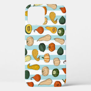 Hand-drawn squashes, striped seamless background. iPhone 12 case
