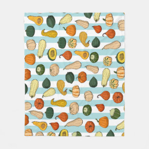 Hand-drawn squashes, striped seamless background. fleece blanket