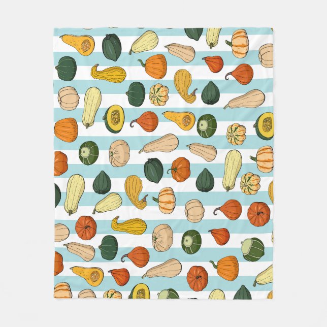 Hand-drawn squashes, striped seamless background. fleece blanket (Front)
