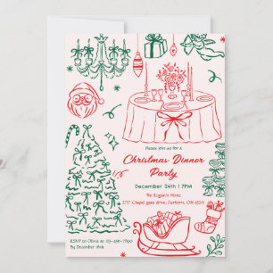 Hand Drawn Squiggle Doodles Christmas Party Invita Invitation