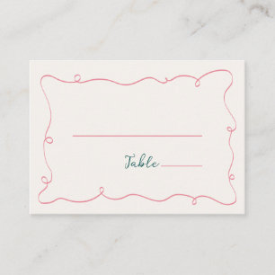Hand Drawn Squiggle Frame Green Pink Place Card