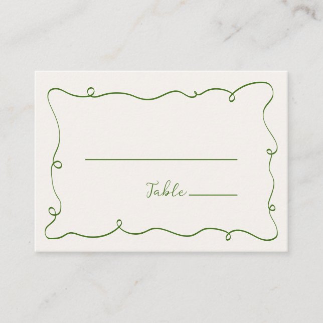 Hand Drawn Squiggle Frame Green Place Card (Front)