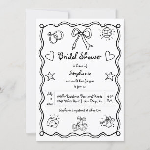 Hand drawn squiggle wavy whimsical bridal shower Invitation