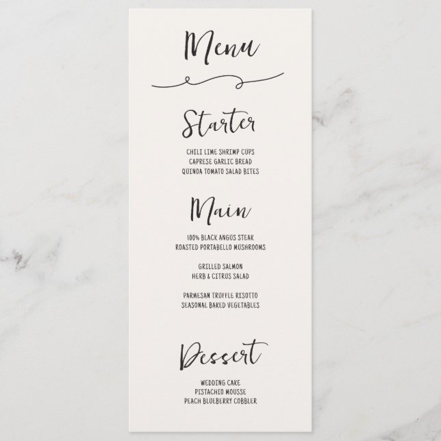 Hand Drawn Squiggle Wedding Menu (Front)