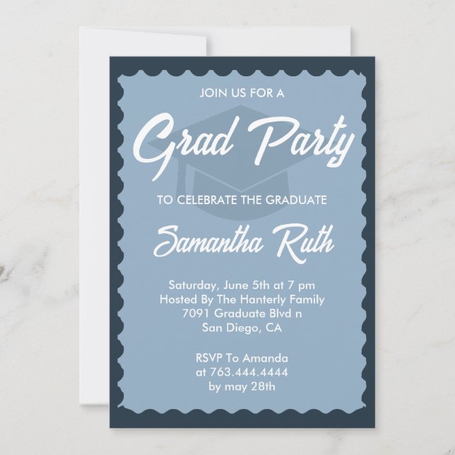 Hand Drawn Squiggly Frame Navy Graduation Party Invitation (Front)