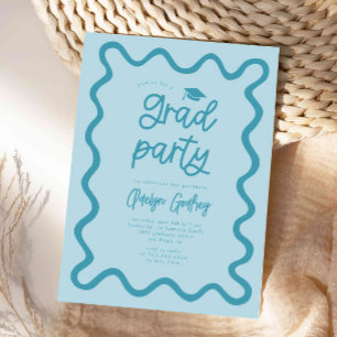 Hand Drawn Squiggly Line Blue Graduation Party Invitation