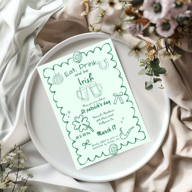 Hand Drawn St. Patrick's Day Girls Night Part Invitation (Creator Uploaded)