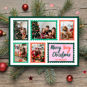 Hand Drawn Stamps Frame 5 Photo Merry Christmas  Holiday Card