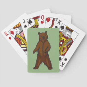 Hand-drawn Standing Brown Grizzly Bear Playing Cards