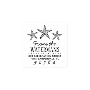 Hand-drawn Starfish Family Name Return Address Rubber Stamp