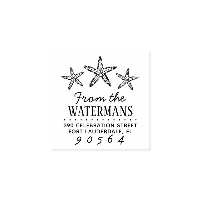 Hand-drawn Starfish Family Name Return Address Rubber Stamp (Imprint)