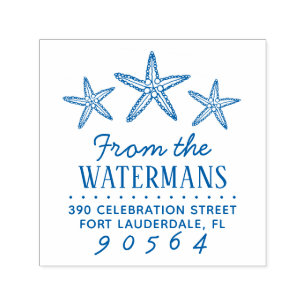 Hand-drawn Starfish Family Name Return Address Self-inking Stamp