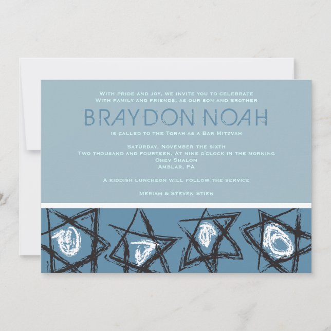 HAND-DRAWN STARS Bar Bat Mitzvah Invitation (Front)