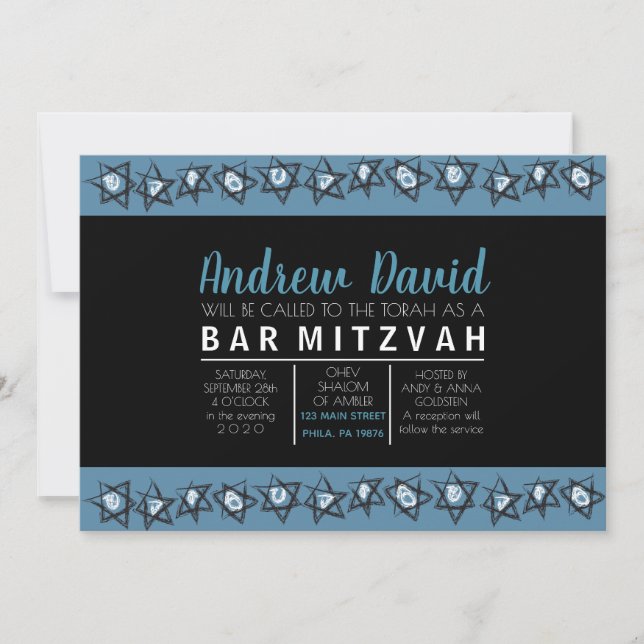 HAND-DRAWN STARS Bar Bat Mitzvah Invitation (Front)
