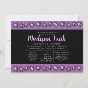 HAND-DRAWN STARS Jewish Baby Naming Invitation