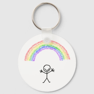 Hand drawn stick man under a rainbow keychain