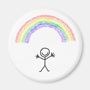 Hand drawn stick man under a rainbow magnet