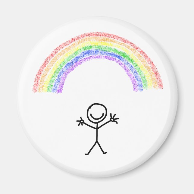 Hand drawn stick man under a rainbow magnet (Front)