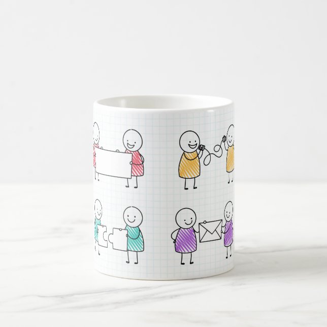 Hand-Drawn Stickman Coffee Mug Set (Center)