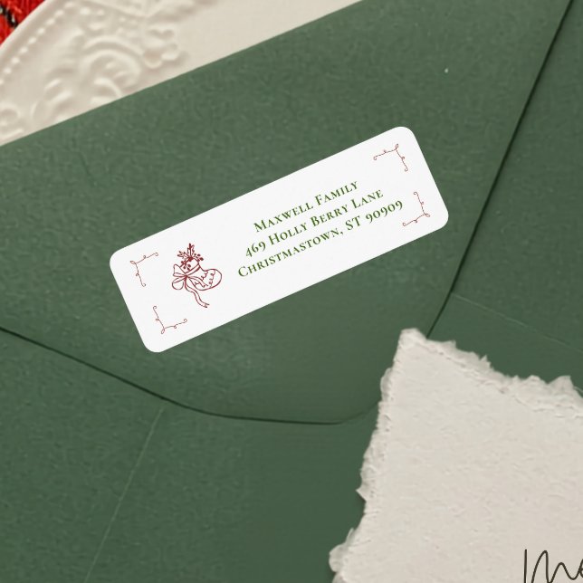 Hand Drawn Stocking Holly Christmas Return Address (Hand Drawn Stocking Holly Christmas Return Address Label)