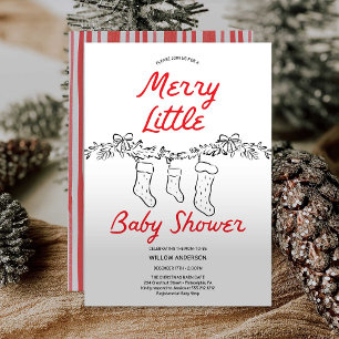 Hand Drawn Stockings Merry Little Baby Shower Invitation
