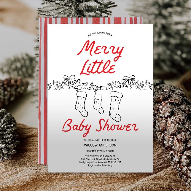 Hand Drawn Stockings Merry Little Baby Shower Invitation (Creator Uploaded)