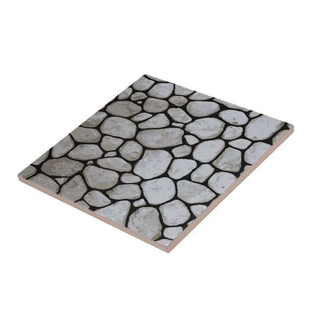 Hand drawn stones Modern bathroom decor Black Grey Tile (Side)