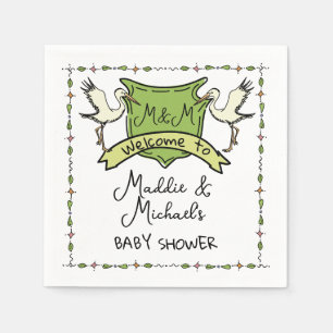 Hand drawn Stork Crest Baby Shower Napkin