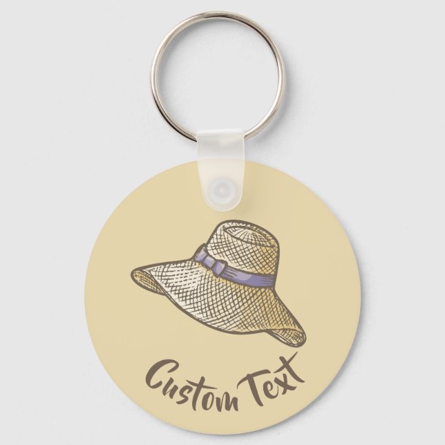Hand Drawn Straw Hat Beige Keychain (Front)